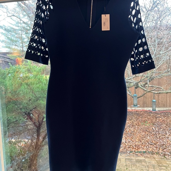 MILLY Navy Lattice Elbow Sleeve Dress - Picture 9 of 11